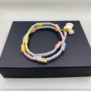 🌟2/$20 💕🍭Double Wrap Pastel Rainbow Hemp Beaded Bracelet with Elephant Charm
